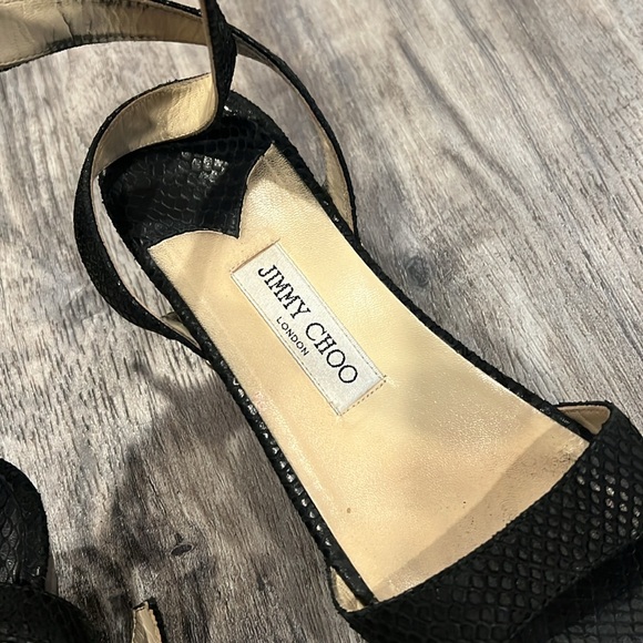 Jimmy Choo Black Embossed Leather Clog Sandals Studded Wood Heel Size 8 - Picture 11 of 13